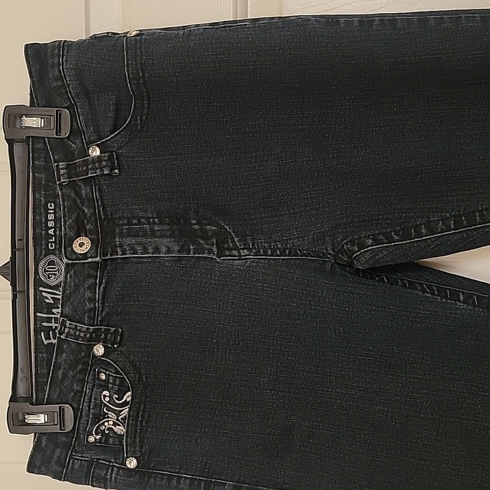 Ethyl Size 10 Classic Dark Blue Jeans w/ Embroidered & Beaded Pockets, GUC - Picture 11 of 14